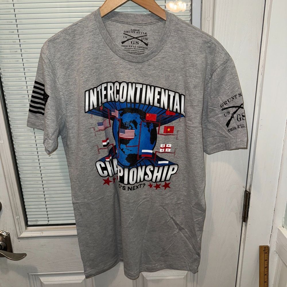 Grunt Style T-Shirt Mens L Intercontinental‎ Championship Gray Short Sleeve New